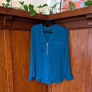 Express Teal Blue Zippered Blouse